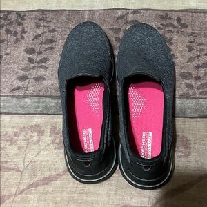 Skechers Charcoal Slip-On Shoes with Pink Insoles